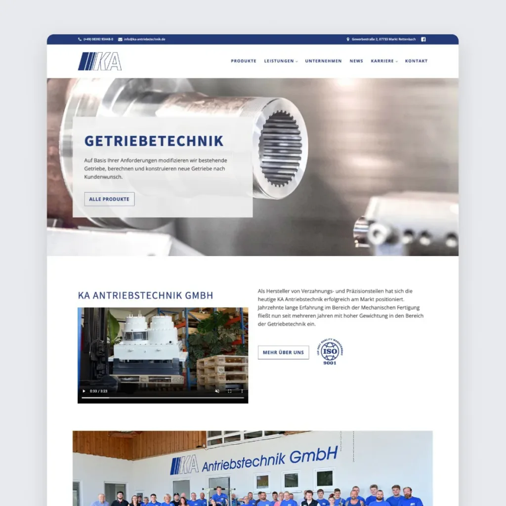 Startseite der Website von KA Antriebstechnik in Markt Rettenbach zum Thema Getriebetechnik